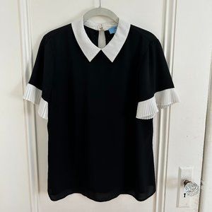 CeCe Pleat Sleeve Collared Crepe Blouse